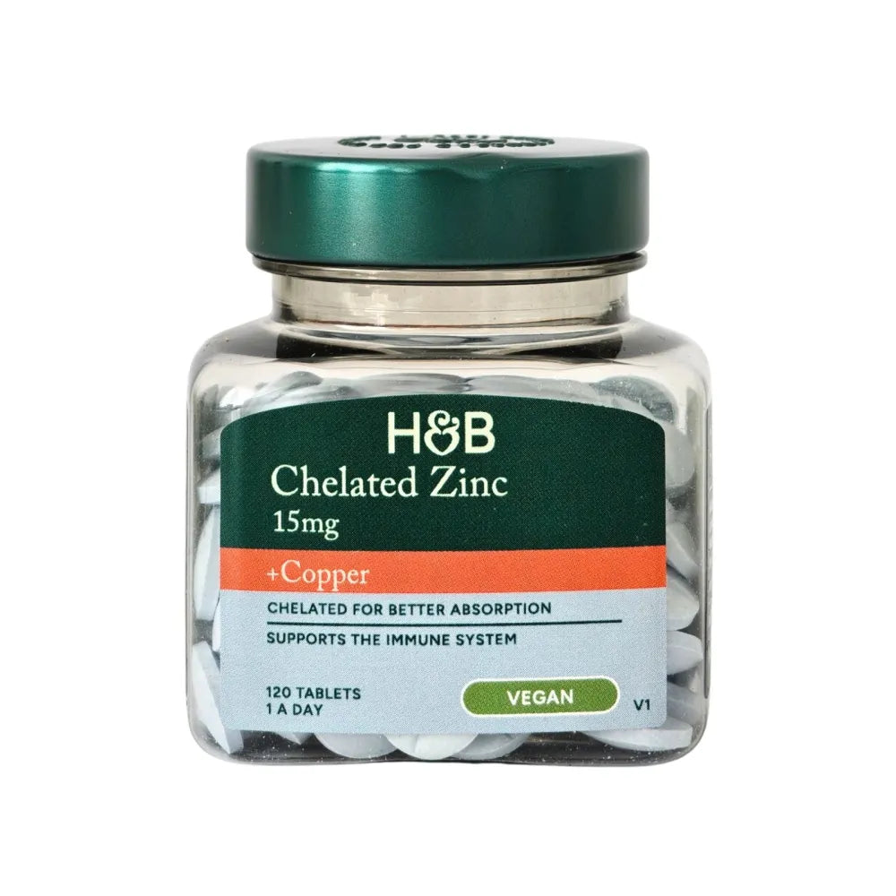 Chelated Zinc + Copper 15mg - 120 tablets - Holland & Barrett - Papildai