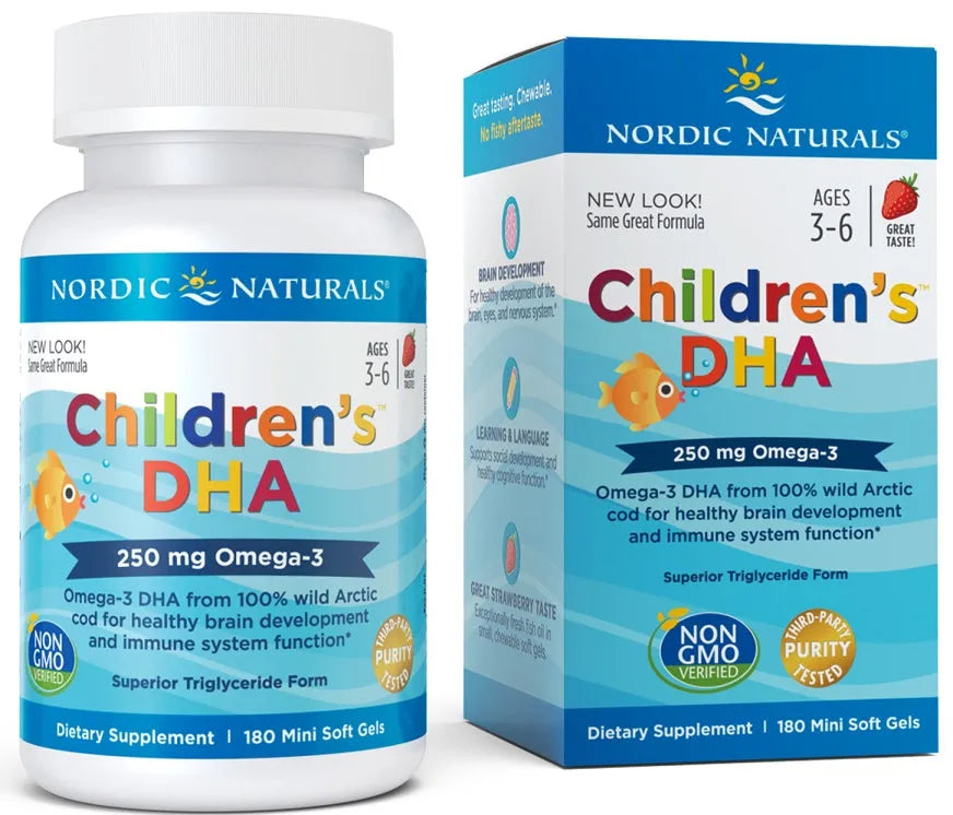Children’s DHA 250mg Omega-3 Strawberry - 180 mini softgels - Nordic Naturals - Papildai
