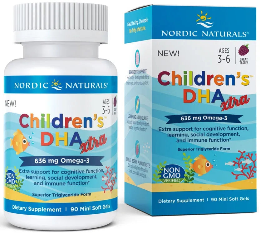 Children’s DHA Xtra Fish Oil 636mg Berry Punch - 90 mini softgels - Nordic Naturals - Papildai