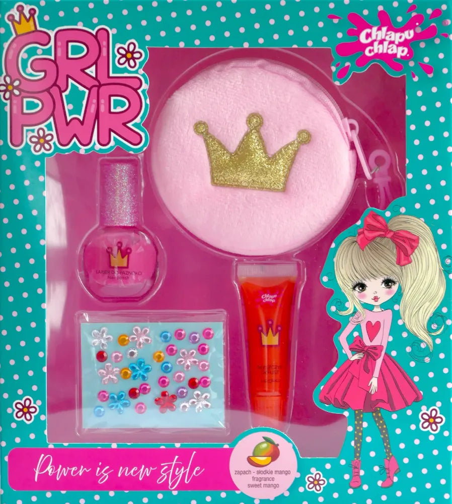 CHLAPU CHLAP Girl Power II Sweet Mango Children’s set with makeup bag,nail polish lip gloss and embellishments - Vaikui