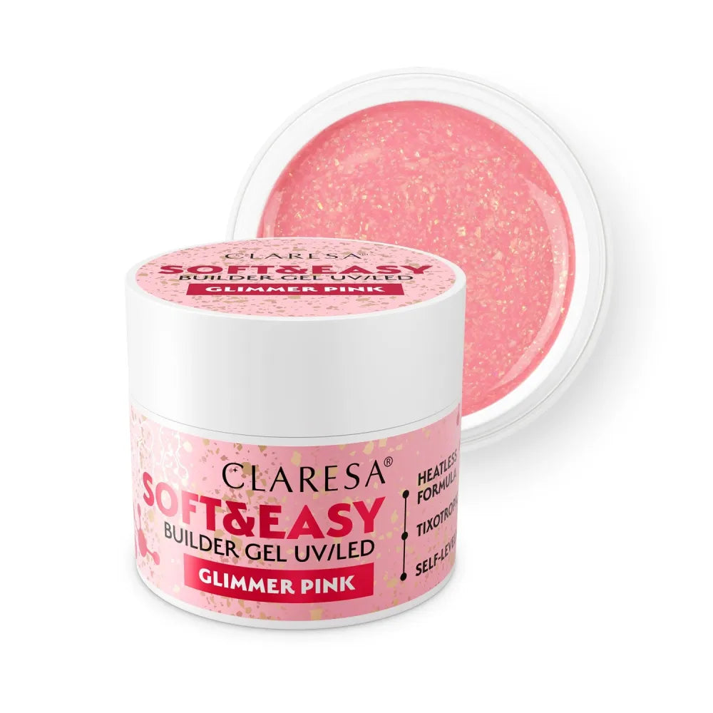 CLARESA N Soft&Easy Builder Glimmer Pink 12g Nagų formavimo gelis - Kosmetika