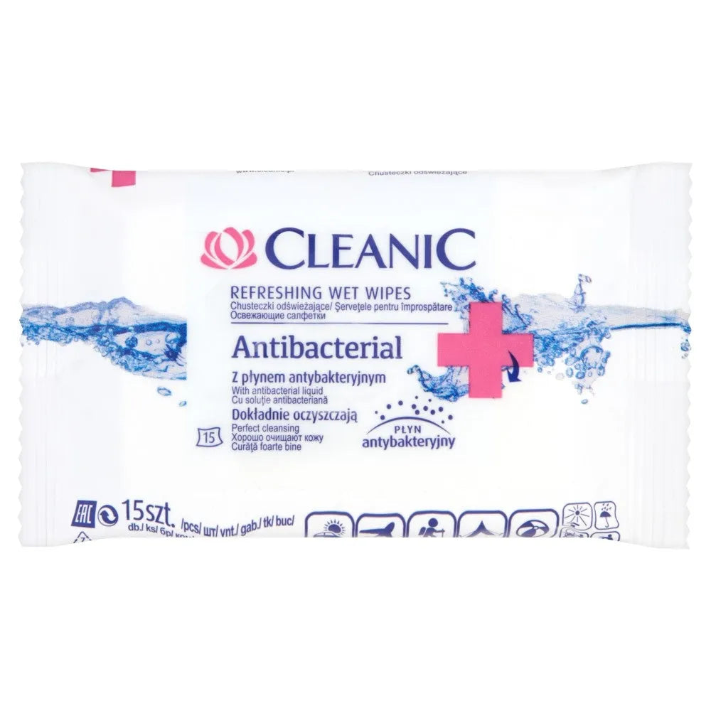 Cleanic Drėgnos antibakterinės servetėlės 1 pakuotė - 15 vnt. - Kosmetika