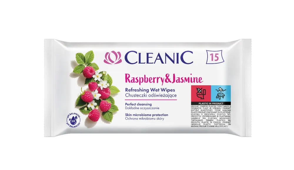 CLEANIC Refreshing Wipes - Raspberry & Jasmine - 15 pieces - Higiena