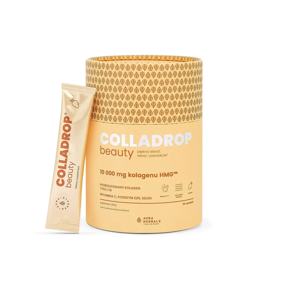 Colladrop Beauty Hydrolyzed Marine Collagen 10000 mg Type I and III - Mango (30 sachets) - AURA HERBALS - Papildai
