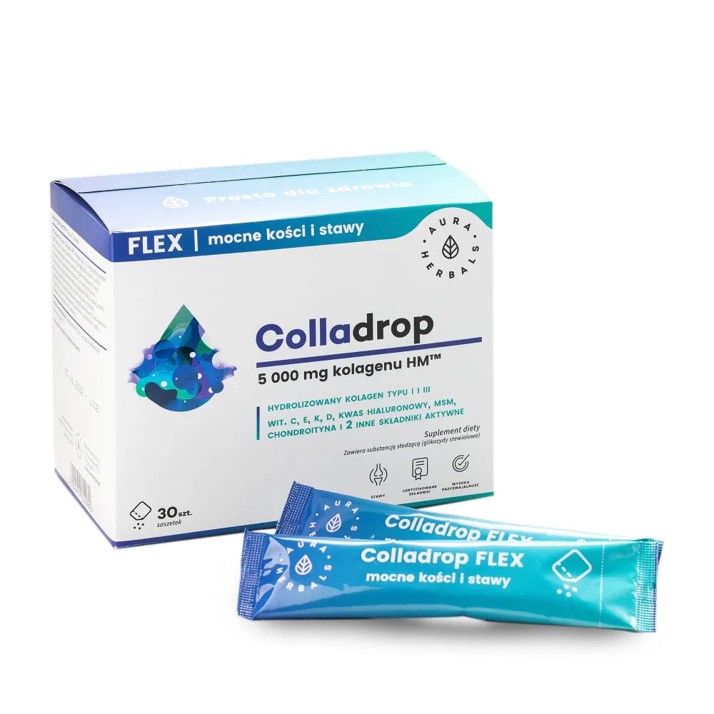 Colladrop Flex Hydrolyzed Marine Collagen 5000 mg Type I and III - strong bones joints (30 sachets) - AURA HERBALS