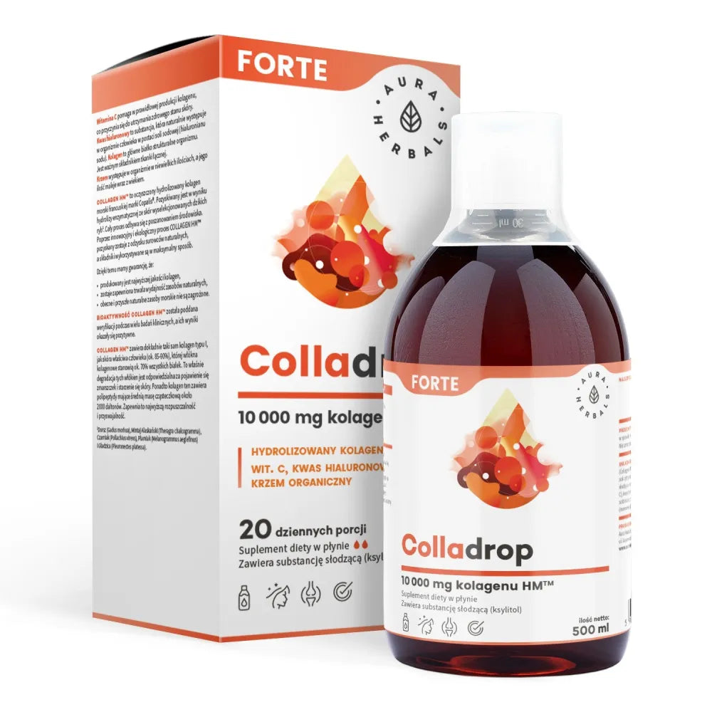 Colladrop Forte Hydrolyzed Marine Collagen 10000 mg Type I and III in liquid (20 daily servings) - AURA HERBALS