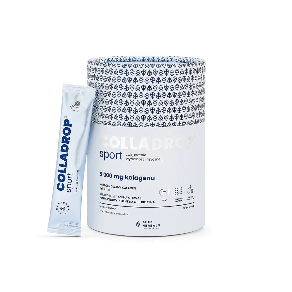 Colladrop Sport Hydrolyzed Marine Collagen 5000 mg Type I and III - Mango Maracuja (30 sachets) - AURA HERBALS