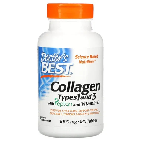 Collagen Types 1 and 3 with Peptan Vitamin C 1000mg - 180 tabs - Doctor’s Best - Papildai