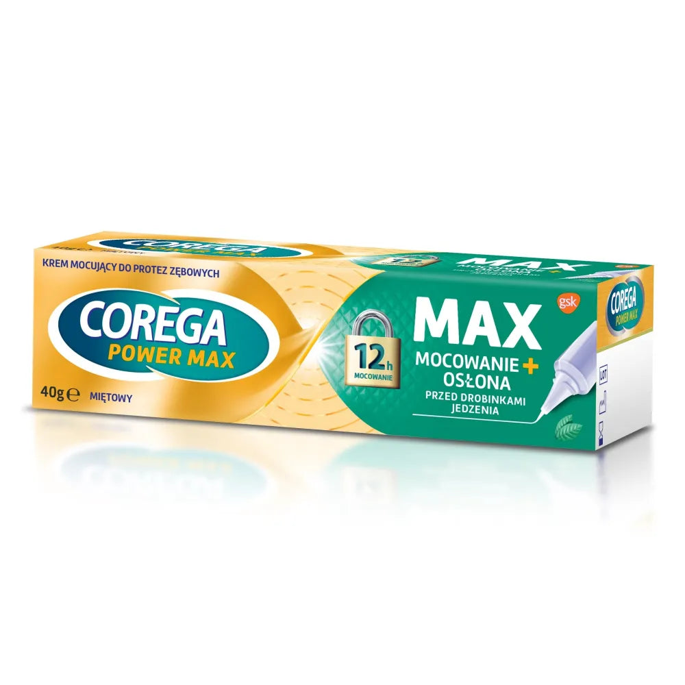 COREGA Power Max dantų protezų fiksavimo gelis + apsauga - mėtų 40g - Kosmetika