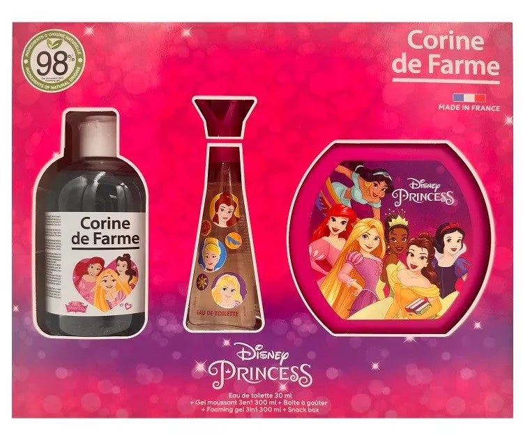 CORINE DE FARME Disney Princess dovanų rinkinys (eau toilette 30ml + 3in1 putojantis gelis 300ml + užkandžių dėžutė)