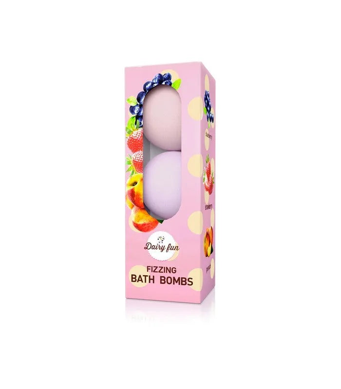 Dairy Fun gazuoti vonios rutuliukai Braškė-Mėlynė-Vaisių 1 pakuotė-(3x100g) - Kosmetika