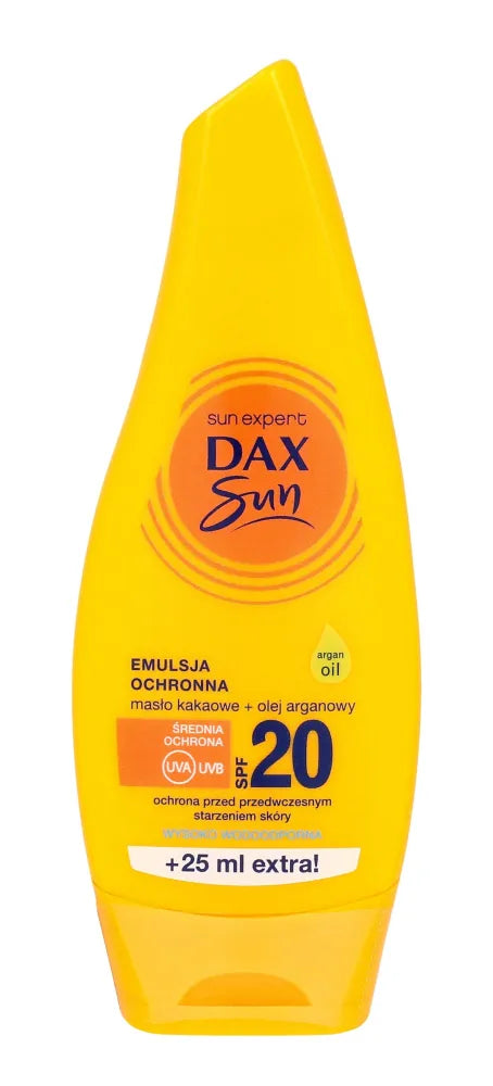 Dax saulės apsaugos emulsija įdegimui su kakavos sviestu ir argano aliejumi SPF20 175ml - Kosmetika