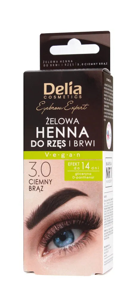 DELIA Henna for eyebrows gel 3.0 - Dark brown - Kosmetika