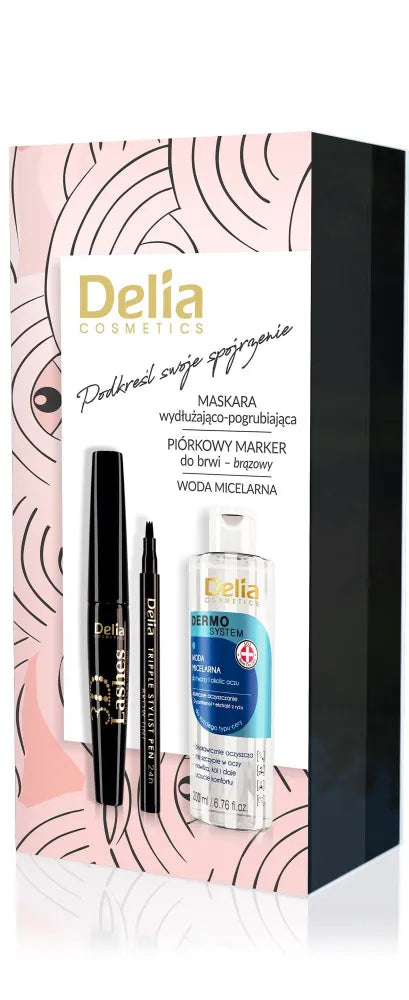 DELIA Makeup Set 3 Micelinio vandens + Tušas + Antakių žymeklis - Kosmetika