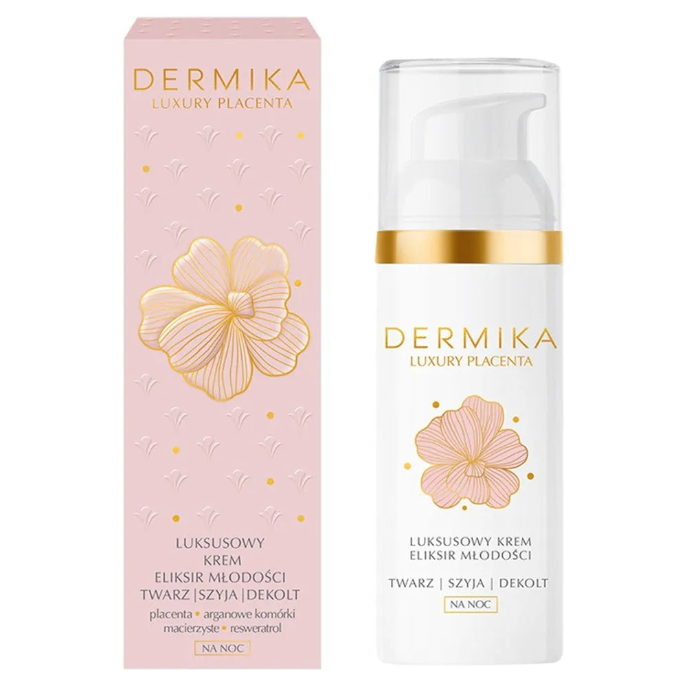 Dermika Luxury Placenta Cream-Elixir jaunystei veidui kaklui ir dekoltė naktį 50ml - Kosmetika