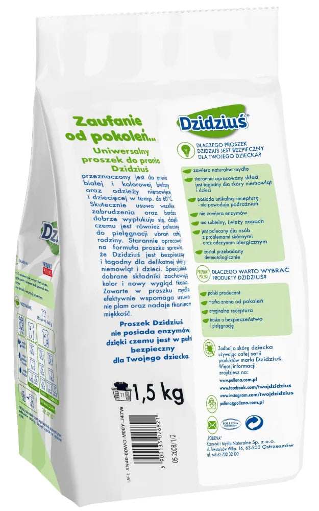 DZIDZIUŚ Universal washing powder for underwear and infant children’s clothes 1.5 kg - Vaikui ir mamai