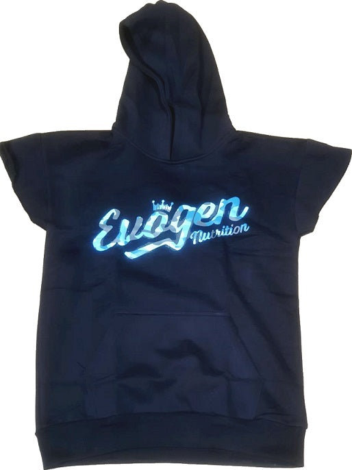 Men's Cap Sleeve Hoodie, Blue Camo Script - Size M - Evogen