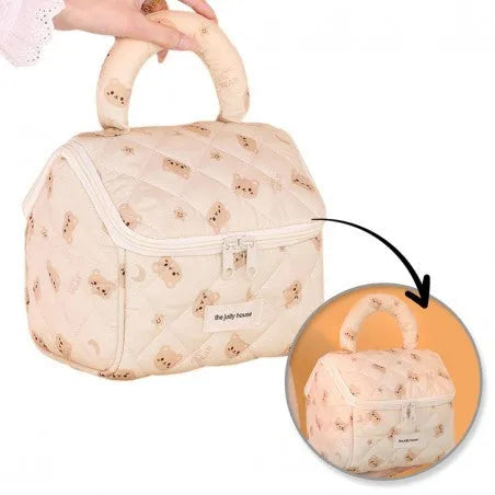 ECARLA Folding cosmetic bag - elegant quilted Bear KS131K handle trunk. - Kosmetika