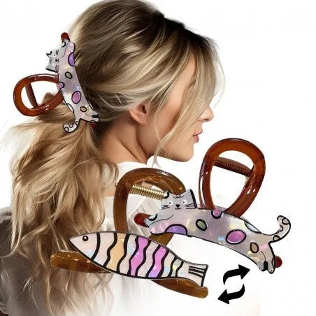 ECARLA Hair Buckle Cat Fish XL 8x6cm mother of pearl Brown SP369 - Kosmetika