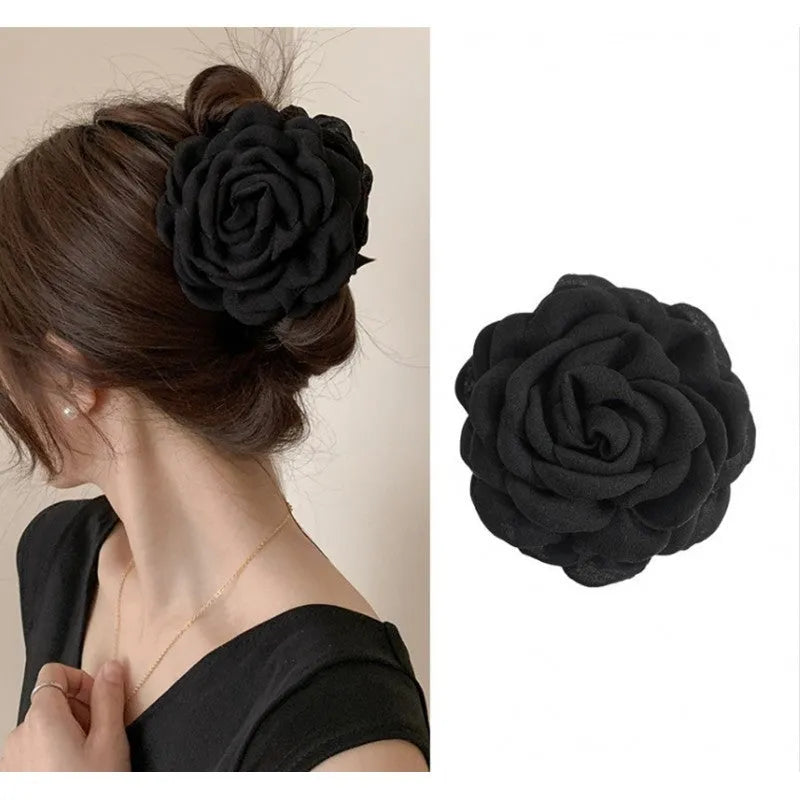 ECARLA Hairpin large buckle XL gėlė juoda rožė 9cm SP288CZ - Kosmetika