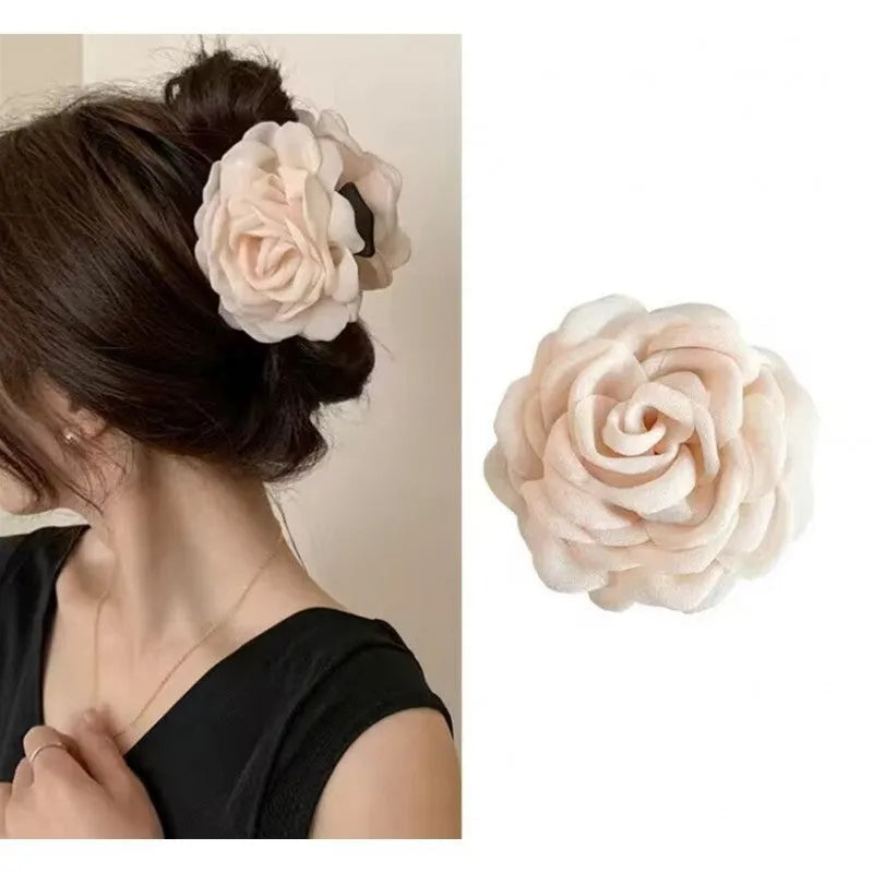 ECARLA Hairpin large XL buckle - gėlė grietinėlės rožė 9 cm SP288K - Kosmetika