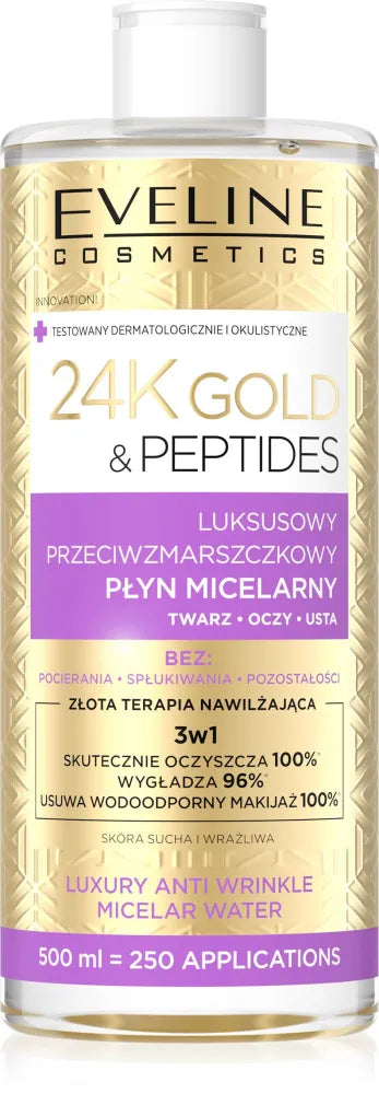 EVELINE 24K Gold & Peptides Luxury Anti-Aging Micellar Lotion 3in1 500 ml. - Kosmetika