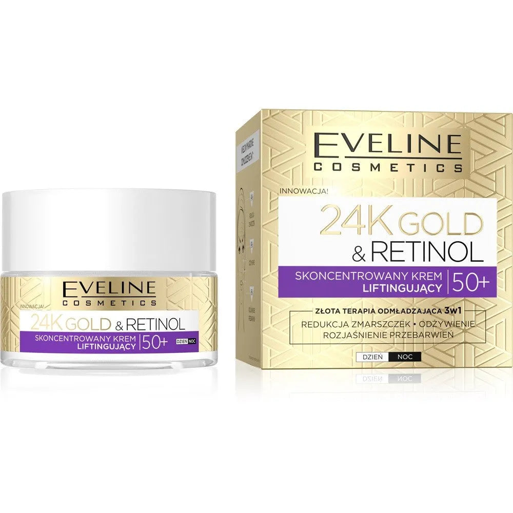 EVELINE 24K Gold & Retinol Koncentruota Liftingo Kremas 50+ Dienai ir Nakčiai 50ml - Kosmetika