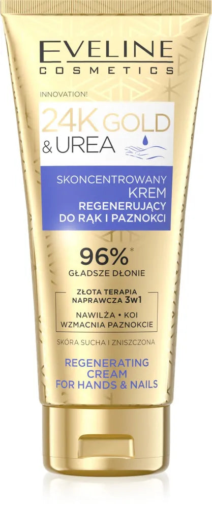 EVELINE 24K Gold & Urea Concentrated Regenerating Hand and Nail Cream 3in1 100ml - Kosmetika