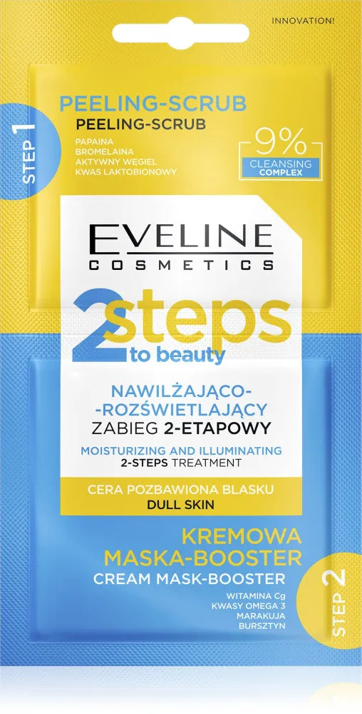 EVELINE 2Steps To Beauty 2-etapė drėkinimo ir apšvietimo procedūra 2x4 ml - Kosmetika