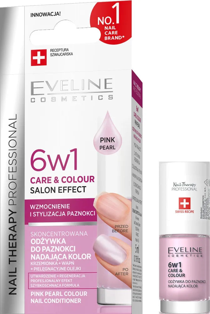EVELINE 6w1 Care & Colour Nagų Kondicionierius Rožinė Perlų 5ML - Kosmetika