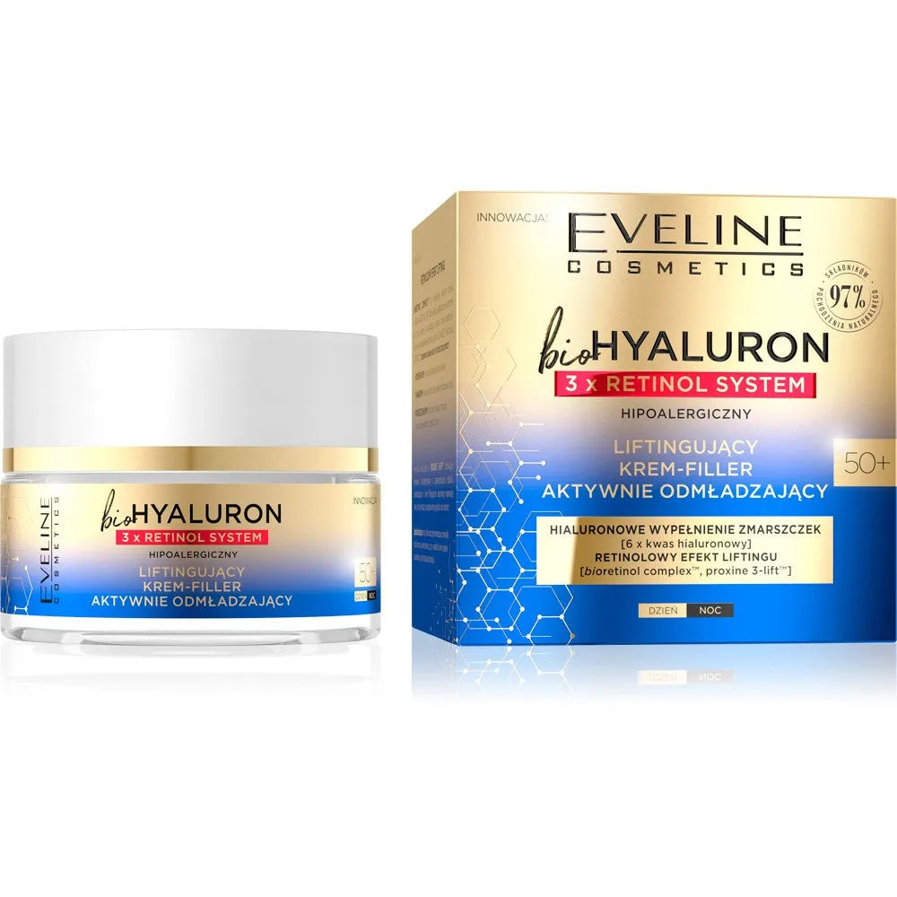 Eveline bioHYALURON 3xRetinol System 50+ Lifting Cream-Filler aktyviai atjauninantis 50ml - Kosmetika