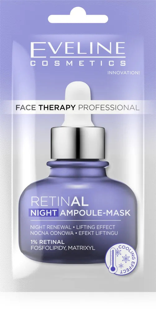 EVELINE Face Therapy Professional Lifting mask-ampoule - naktinis atsinaujinimas su 1% Retinal 8 ml - Kosmetika