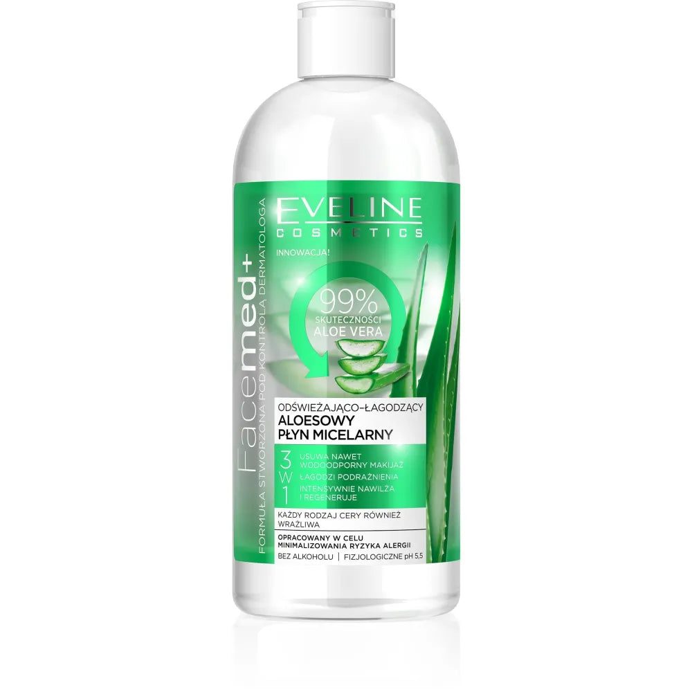 Eveline Facemed+ Aloe Micellar Liquid 3in1 Atgaivinantis-Raminantis 400ml - Kosmetika