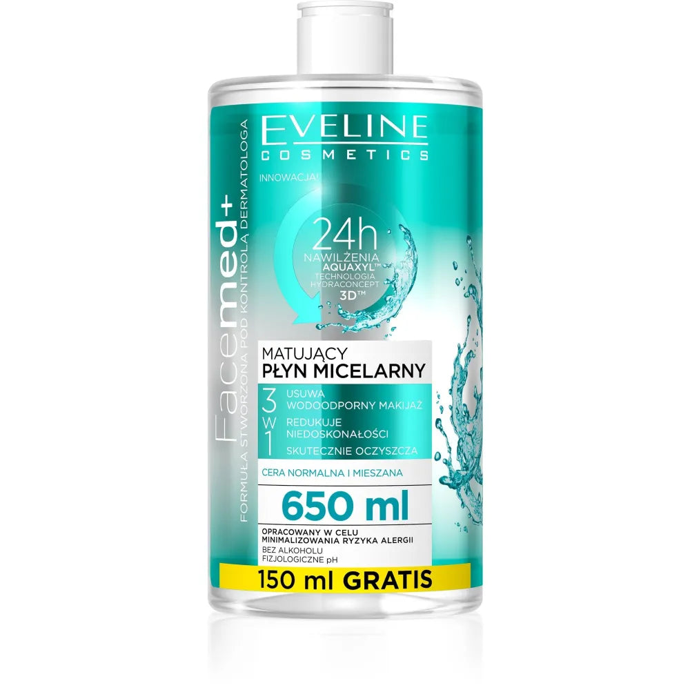 Eveline Facemed+ Mattifying Micellar Liquid 3in1 - normaliai ir mišriai odai 650ml - Kosmetika