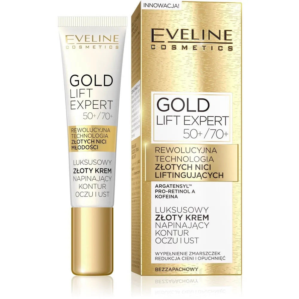 Eveline Gold Lift Expert 50+/70+ Prabangus auksinis stangrinamasis kremas akių ir lūpų kontūrams 15ml - Kosmetika