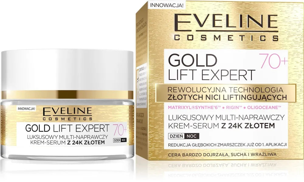 Eveline Gold Lift Expert 70+ Multi-repair kremas-serumas dienai ir nakčiai 50ml - Kosmetika