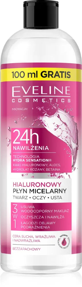 EVELINE Hydra Sensation Hyaluronic Acid 3-in-1 Moisturizing Micellar Water 500 ml - Kosmetika