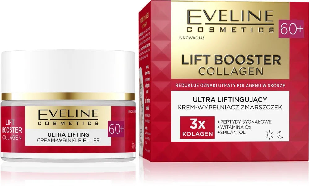 EVELINE Lift Booster Collagen 60+ Ultra Lifting Raukšlių Užpildymo Kremas Dienai ir Nakčiai 50ml - Kosmetika