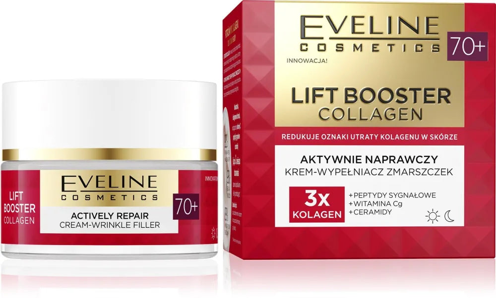 EVELINE Lift Booster Collagen 70+ Aktyvus Atkūrimas Raukšlių Užpildymo Kremas Dienai ir Nakčiai 50ml - Kosmetika