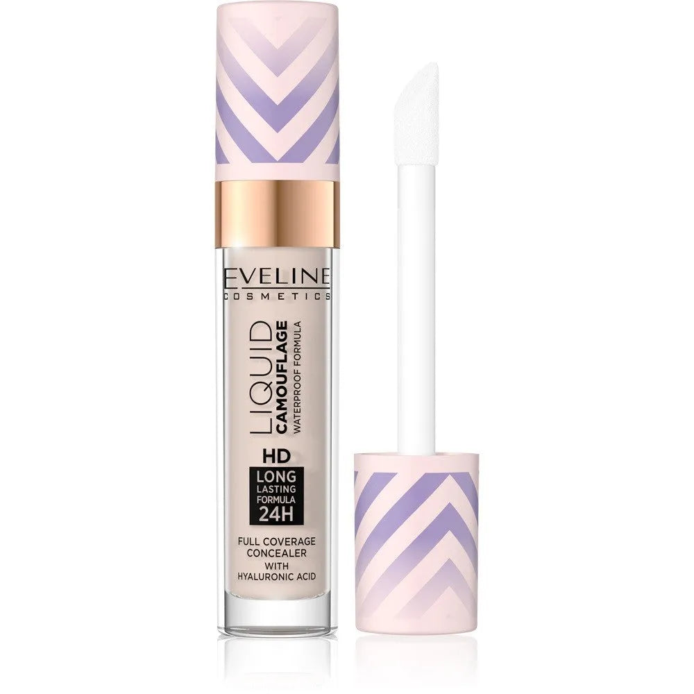 Eveline Liquid Camouflage Vandeniui Atsparus Korrektorius su hialurono rūgštimi nr. 02 Šviesi Vanilė 7.5ml - Kosmetika