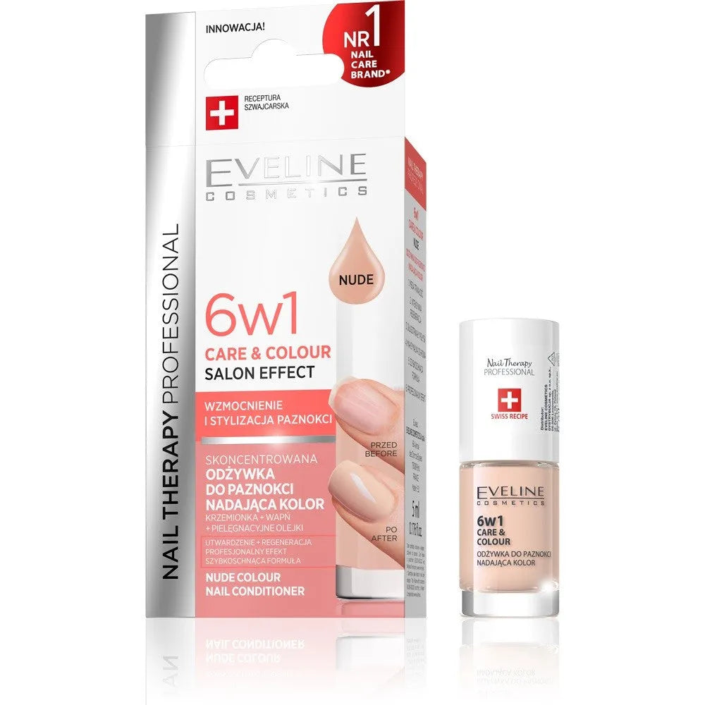 Eveline Nail Therapy Color-Enhancing Conditioner 6in1 NUDE 5ml nagų kondicionierius kuris pagerina spalvą. - Kosmetika