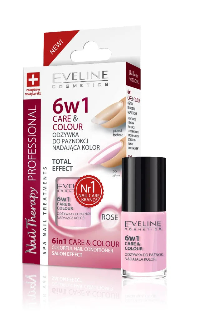 Eveline Nail Therapy Lacquer kondicionierius 6in1 Priežiūra ir Spalva Rožinė 5ml - Kosmetika
