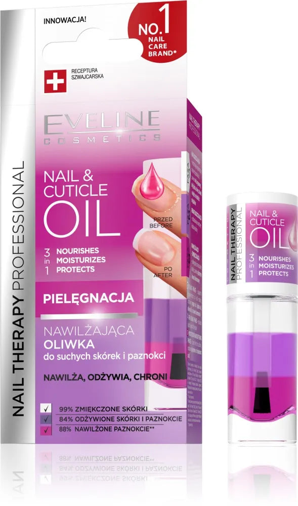 EVELINE Nail Therapy Professional Drėkinamasis Aliejus 3in1 sausoms nagų odelėms ir nagams 8 ml - Kosmetika