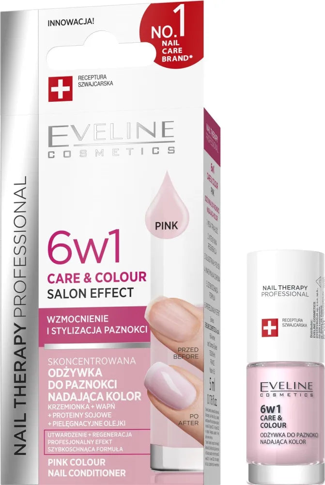 EVELINE Nail Therapy Professional Koncentruota Nagų Kondicionierius suteikiantis spalvą 6in1 Priežiūra&Spalva Salono