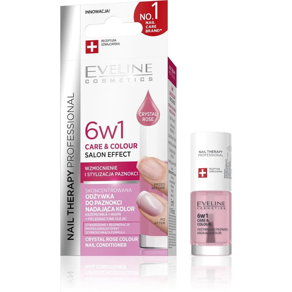 EVELINE Nail Therapy Professional Nagų Lakas kuris suteikia spalvą Priežiūra ir Spalva 6in1 - Kristalinė Rožė 5 ml