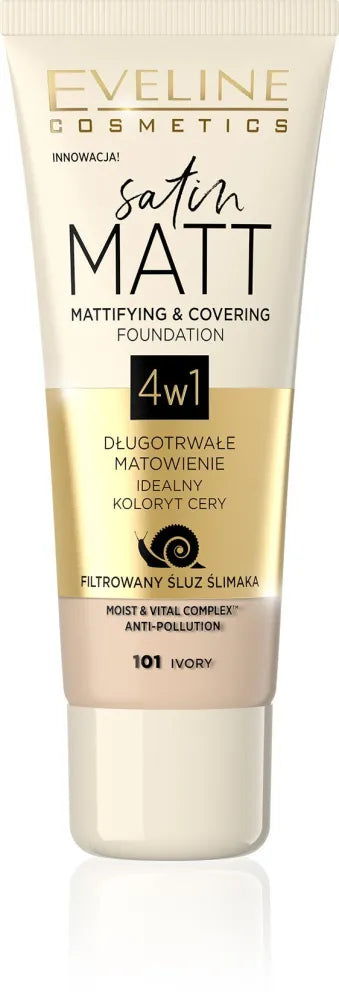 Eveline Satin Matt Mattifying Foundation 4in1 Nr. 101 Ivory 30ml - Kosmetika