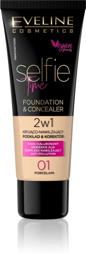 Eveline Selfie Time Foundation 2in1 dengiantis-drėkinantis nr. 01 Porcelianas 30ml - Kosmetika