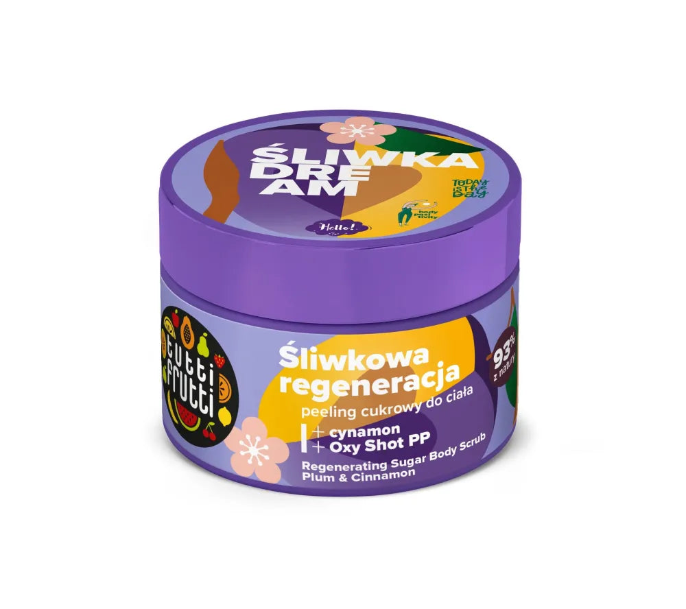 Farmona Tutti Frutti Plum Dream Sugar kūno šveitiklis Plombyro regeneracijai 300g - Kosmetika