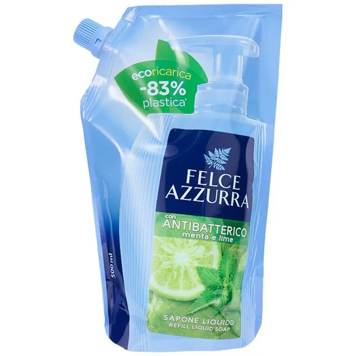FELCE AZZURRA Skysčio muilo papildymas Mėtų ir kalkių antibakterinis doypack 500 ml - Kosmetika