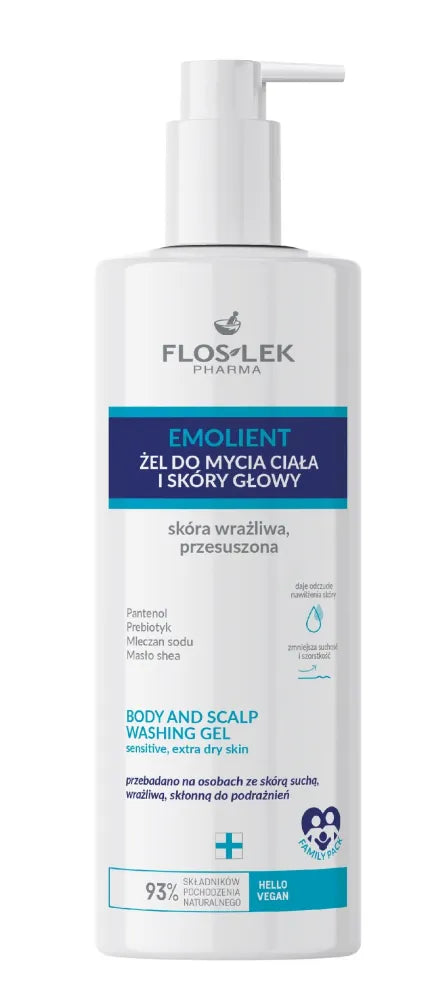 FLOS EMOLIENT Gel kūnui ir plaukams. jautriems 400ml - Kosmetika